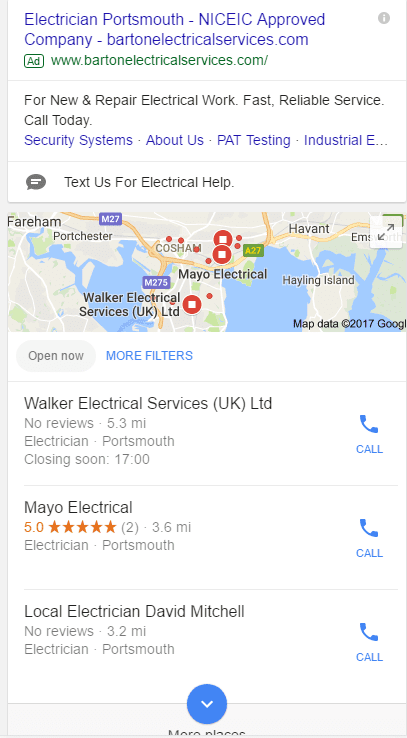 google local results on a mobile device