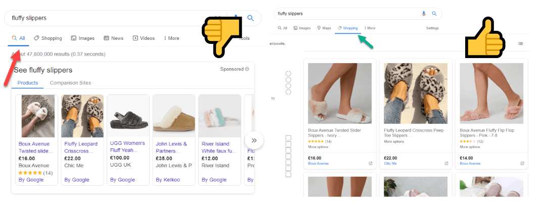 Google Shopping free ads SERPs
