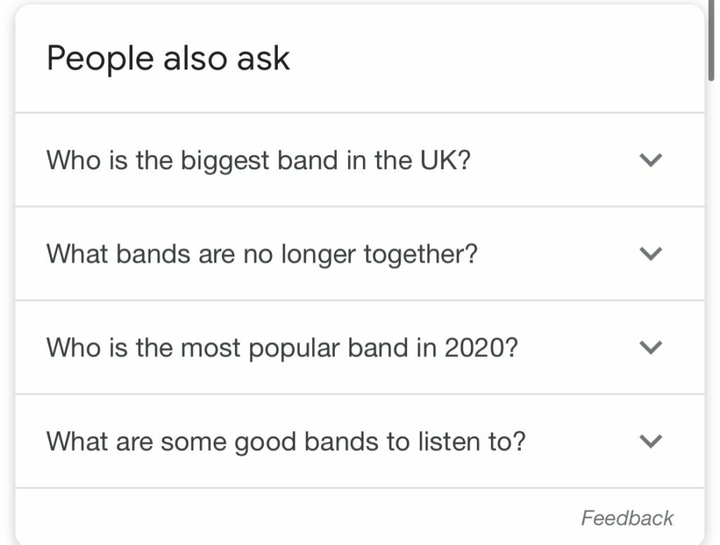 People Also Ask on mobile from query 'bands in the uk' 