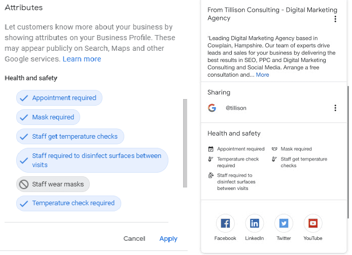 Google My Business attributes features