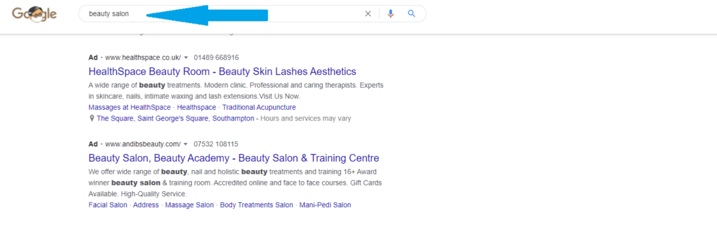 Google search ads for beauty salon