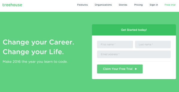 Treehouse education landing pages