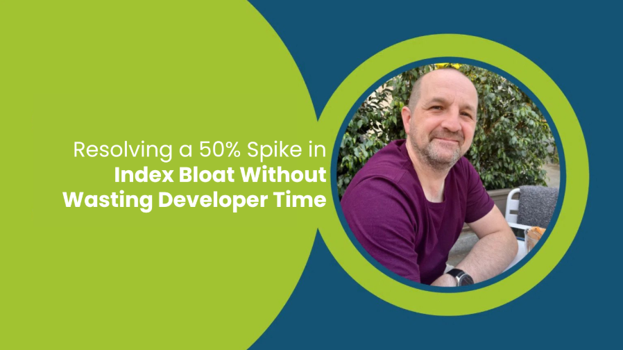 Title graphic for resolving a 50% spike in index bloat, featuring a portrait of Mark Tillison.