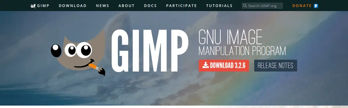 GIMP website offering the download of version 3.2.6
