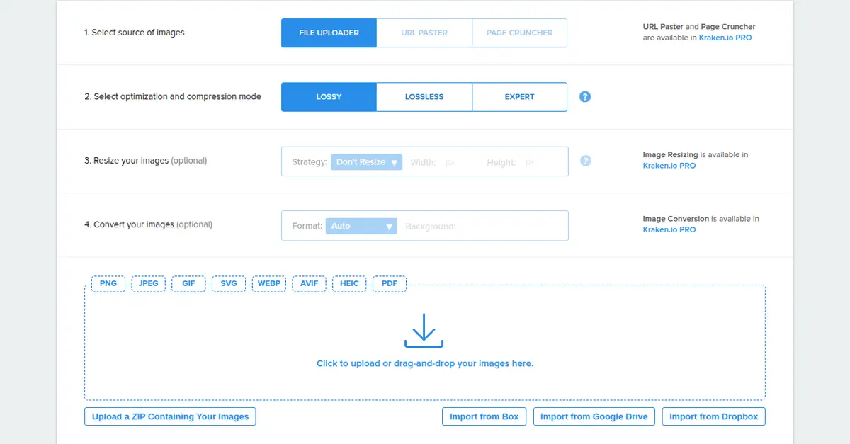 Kraken.io web interface with lossy compression selected