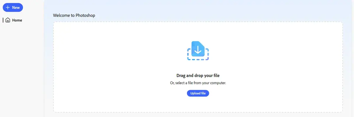 Photoshop on the web, with a box for dropping a file