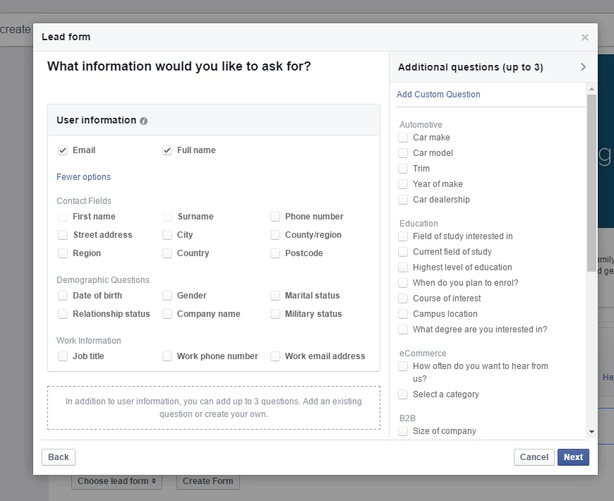 Facebook Lead Generation Ads - Select Form Details
