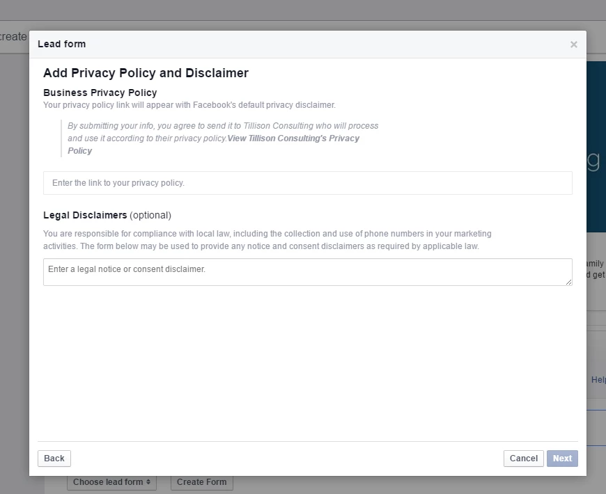 Facebook Lead Generation Ads - Privacy Policy